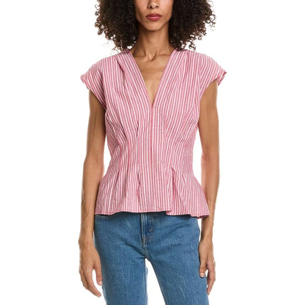 Max Studio Womens  V-Neck Front Pleat Top, Red